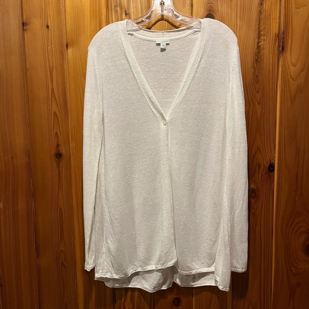 J. Jill PureJill Sweater Cardigan Split Back Lightweight Linen Blend White Small